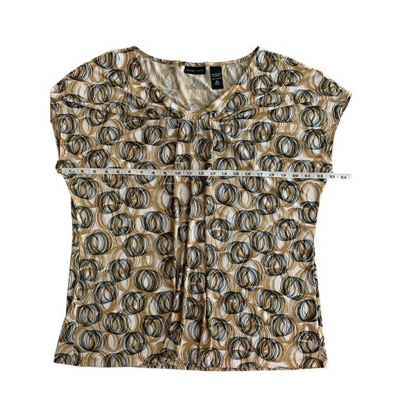 New York & Company Womens Stretch Top Beige & Black Circles Pattern Short Sleeve - Picture 5 of 10